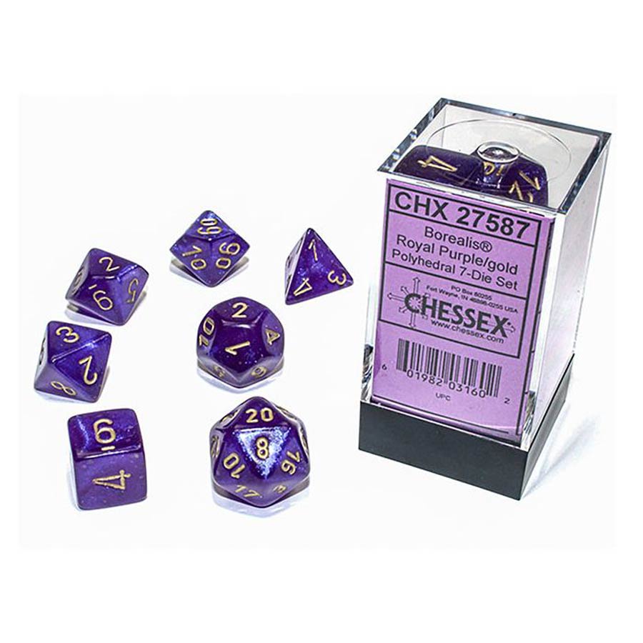 Chessex Mini Borealis Polyhedral 7ct Dice Set - Royal Purple w/ Gold