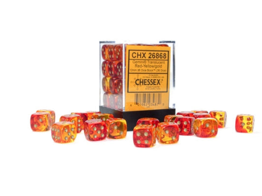 Chessex Gemini Translucent Red-Yellow w/ Gold
