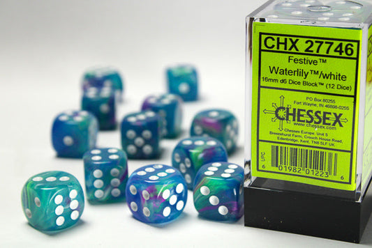 Chessex Festive Waterlily w/ White 16mm d6 Dice Set