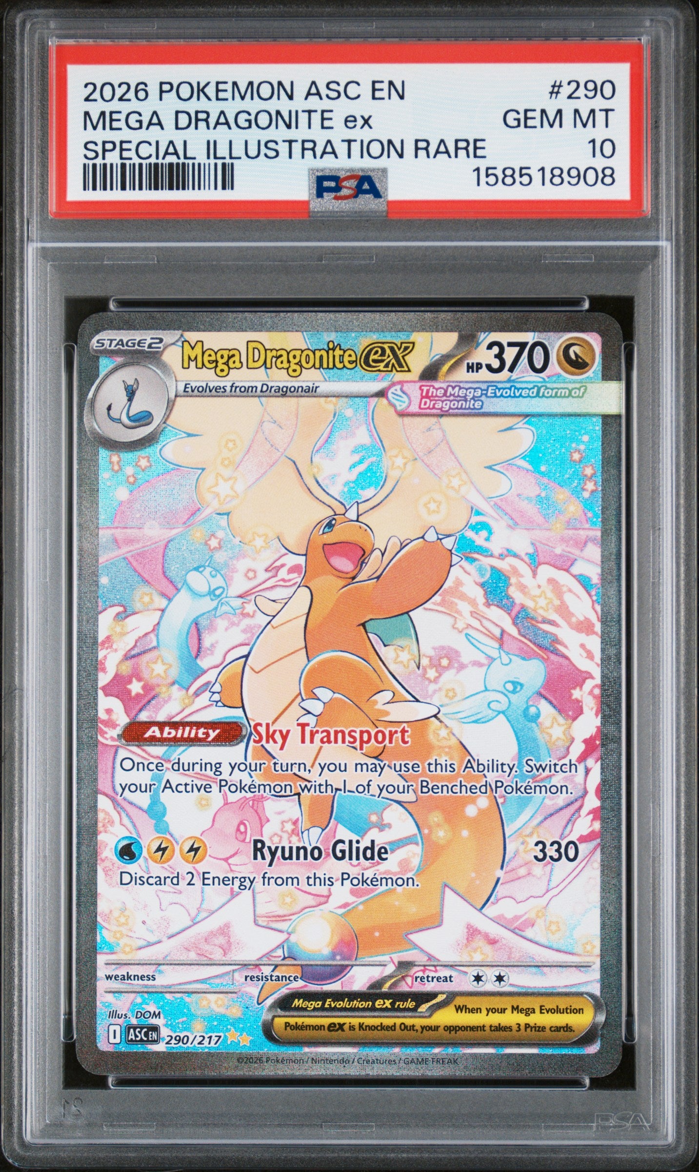 Mega Dragonite EX 290 Special Illustration Rare Ascended Heroes Pokemon PSA 10