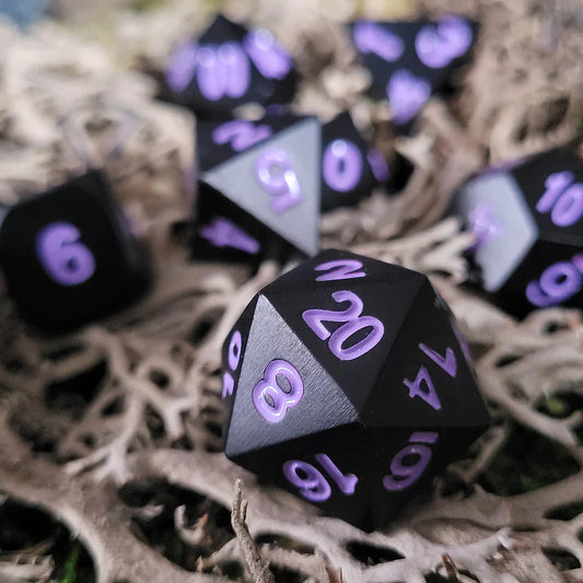 Black Raven w/ Lavender Metal Dice Set Forged Gaming