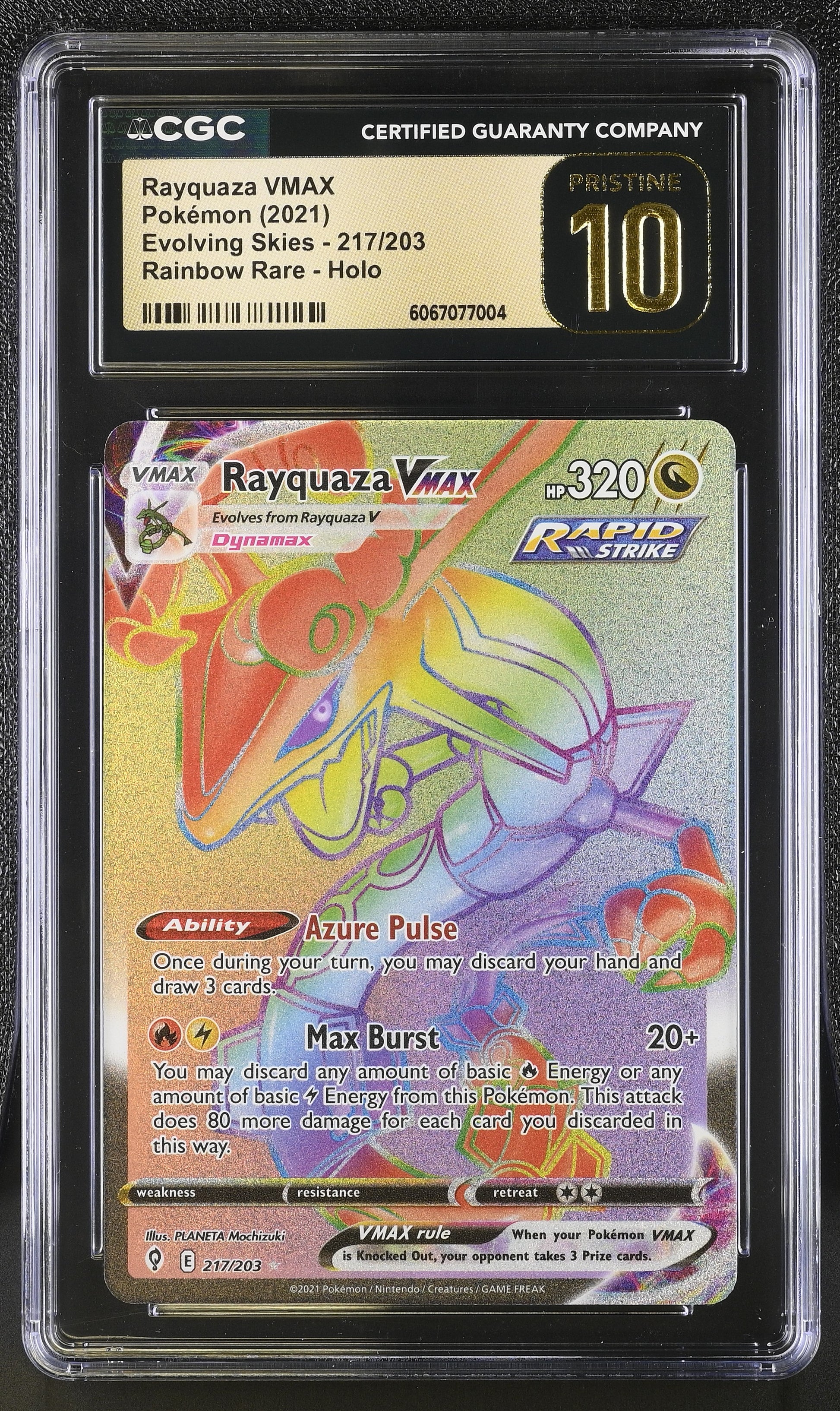 Rayquaza Vmax 217/203 Rainbow Rare Holo Evolving Skies Pokemon CGC 10 Pristine