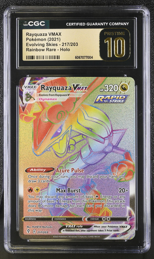 Rayquaza Vmax 217/203 Rainbow Rare Holo Evolving Skies Pokemon CGC 10 Pristine