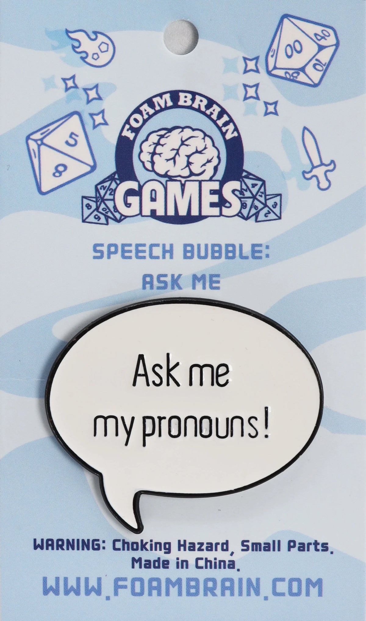 Foam Brain Speech Bubble Pronoun Pins