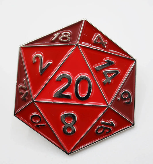 Foam Brain Red D20 Enamel Pin